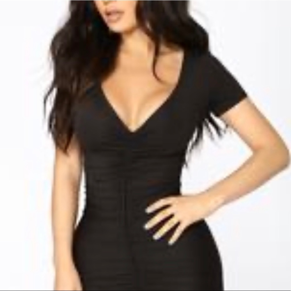 Black ruched mini dress